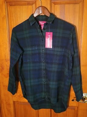 T*Tradition Plaid Button-Up in Navy and Green Mens Medium New